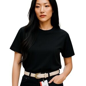 NWT Vintage Liz Claiborne White Leather Belt Gold Trim 1990s Size Small